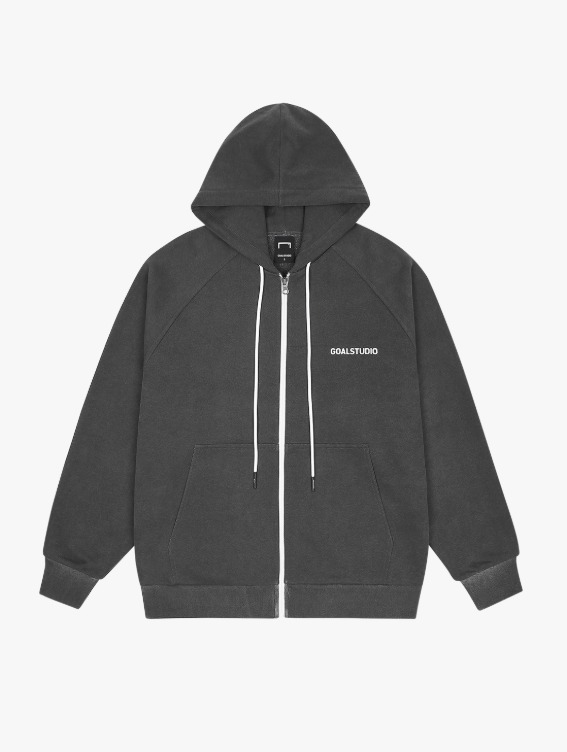 [30%]SIGNATURE LOGO PIGMENT DYED FULL ZIP-UP HOODIE - CHARCOAL